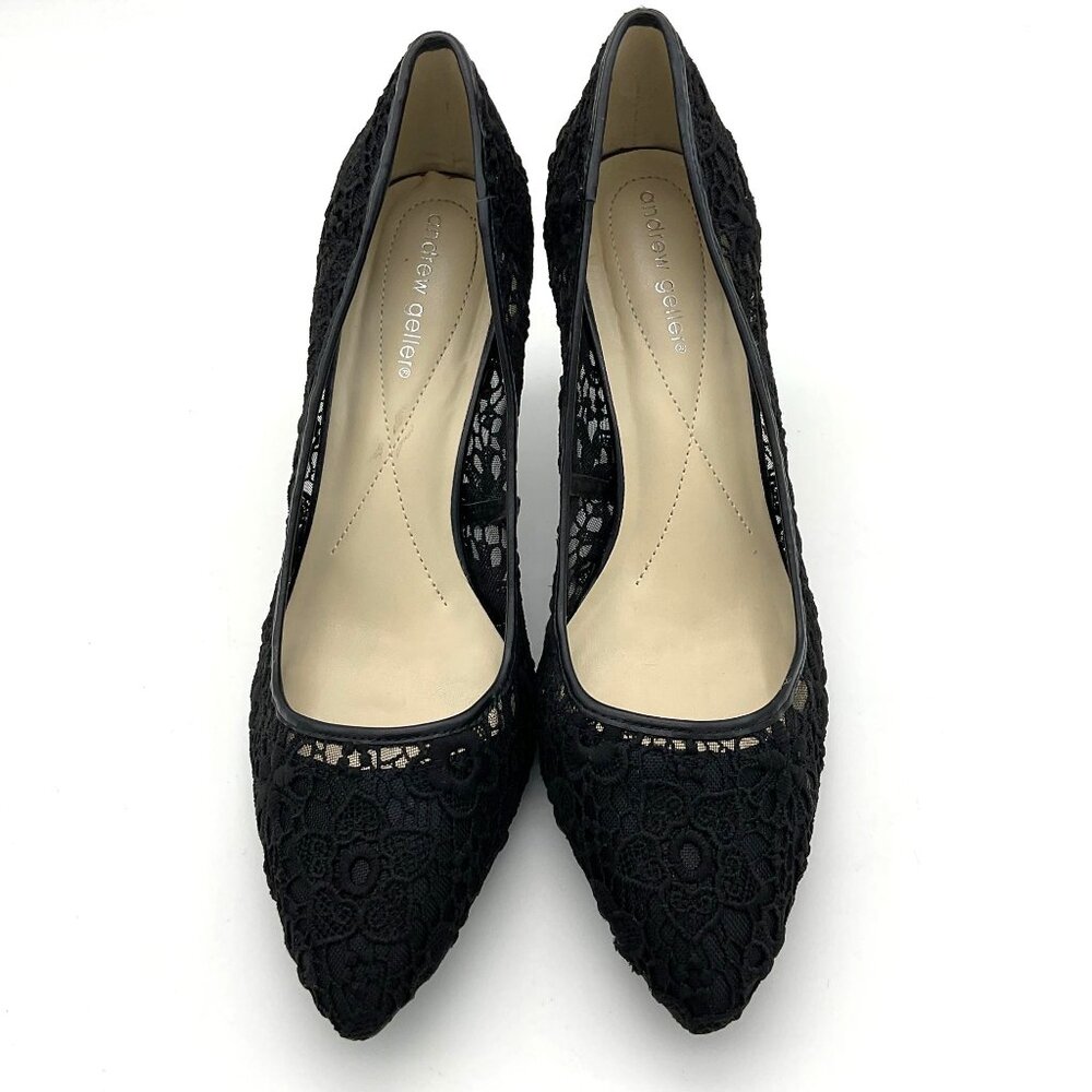 Andrew Geller Black Floral Lace Point Toe 3 Inch Heels Size 11M